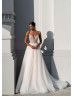 Spaghetti Straps White Glitter Lace Tulle Sexy Wedding Dress